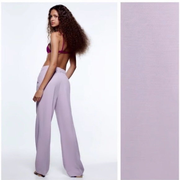 ZARA Lilac Wide Leg High Waist Trousers Women’s Sz S Tailored Dress Pants - Picture 5 of 11